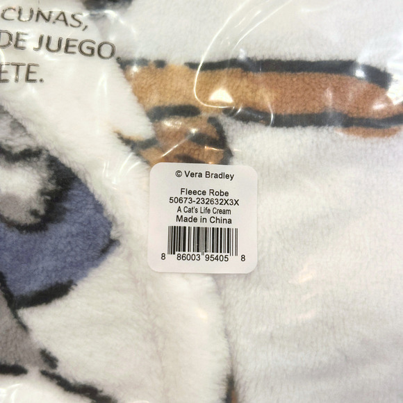 New Vera Bradley A CATS LIFE Fleece Robe 2X/3X White - Picture 4 of 4